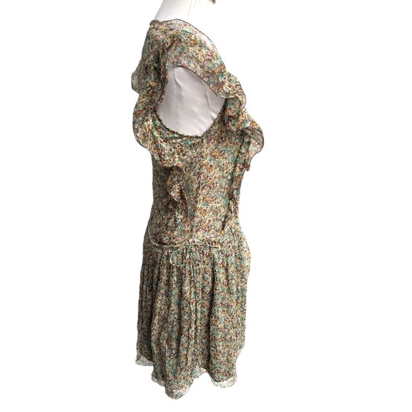 Zadig & Voltaire Rimana Ruffle Cap Sleeve Silk Dress Green Blue Maroon Size XS - Picture 3 of 11